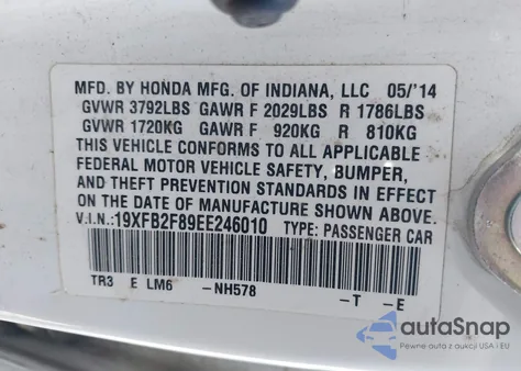 2014 Honda Civic Ex из США, поврежденный, VIN 19XFB2F89EE246010